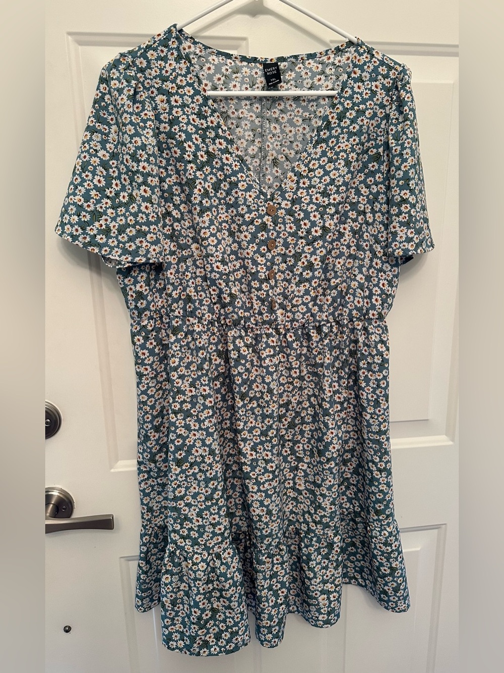 Women's Teal/Turquoise White Floral Dress Stretch Waist 1XL